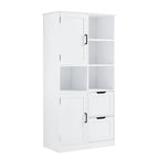 Bathroom Storage Cabinet with Doors and Drawers, Open Shelve, Adjustable Shelf