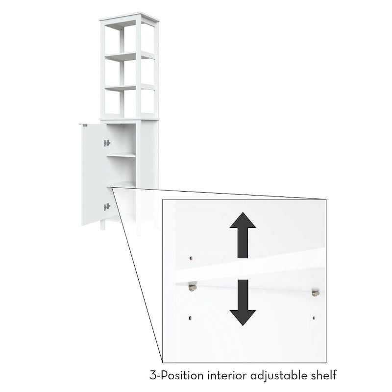 RiverRidge Madison Single Door Tall Bathroom Cabinet Storage Organizer with an Open and Adjustable Interior Shelves