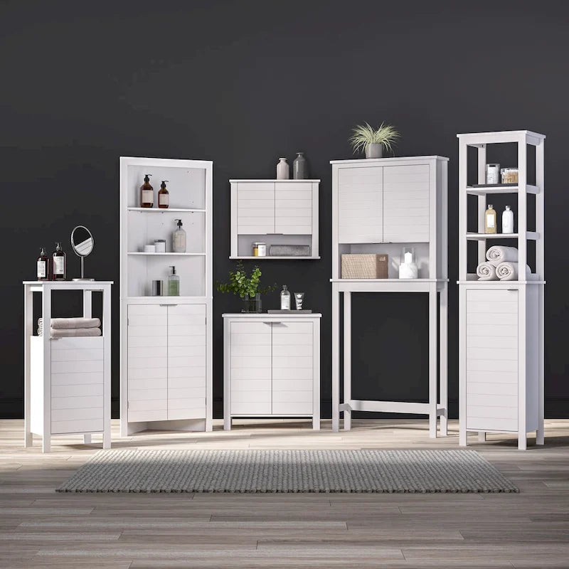 RiverRidge Madison Single Door Tall Bathroom Cabinet Storage Organizer with an Open and Adjustable Interior Shelves