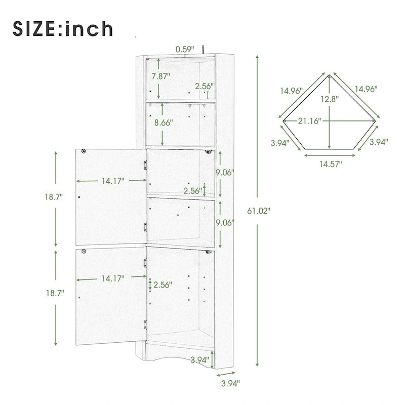 5-Tiers Bathroom Floor Storage Cabinet, Slim Bathroom Storage Cabinet