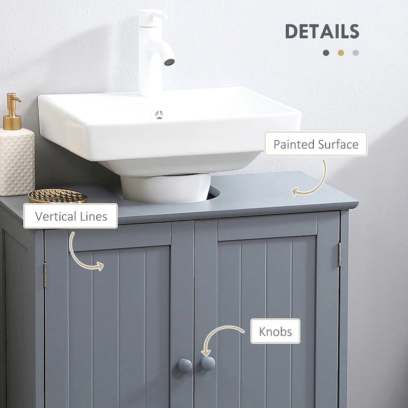 Under Sink Bathroom Cabinet with 2 Doors and Shelf, Pedestal Sink Bathroom Vanity Cabinet, Gray