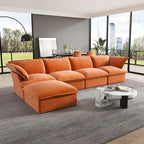 Cloud Sectional Sofa, 5-Seater Down Feather Modular Sofa L-shaped Velvet Wide Deep Seat Convertible Couch.
