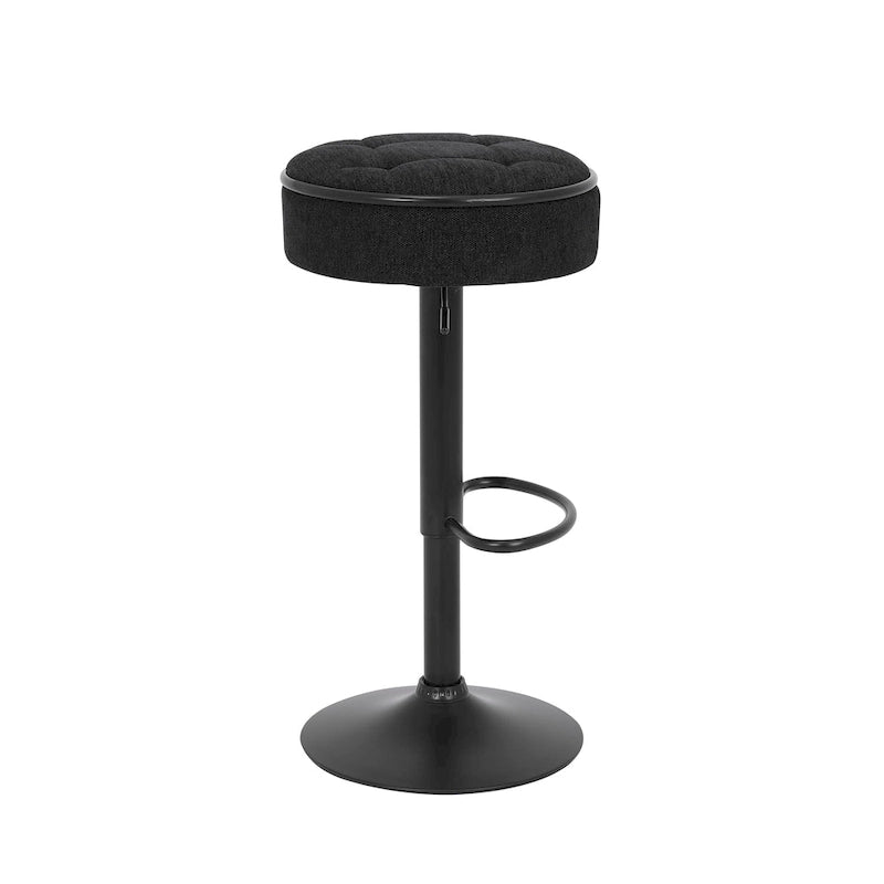 Black Faux Leather Swivel Bar Stools Set of 2 with Storage
