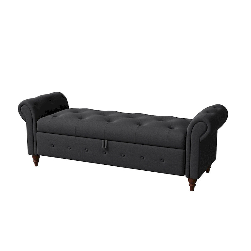 Tufted Storage Bench with Rolled Arms - 63"