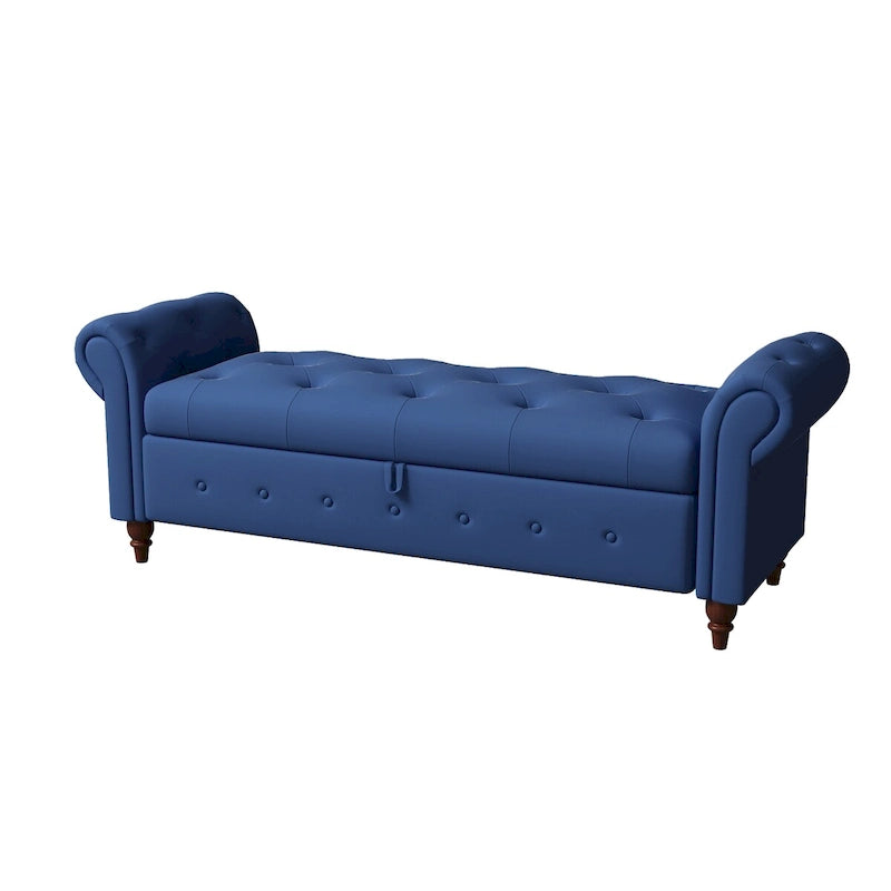 Tufted Storage Bench with Rolled Arms - 63"