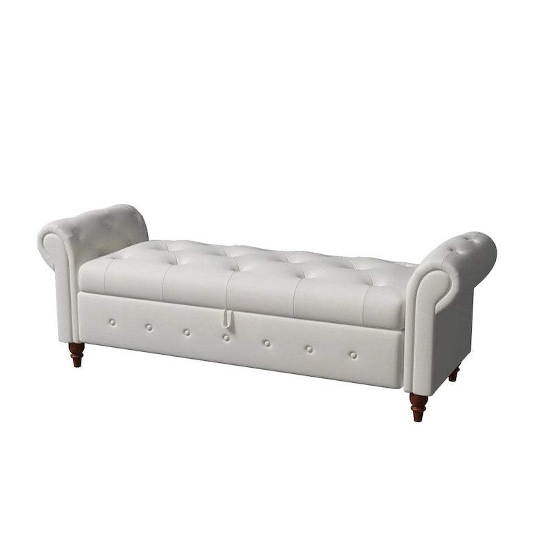 Tufted Storage Bench with Rolled Arms - 63"