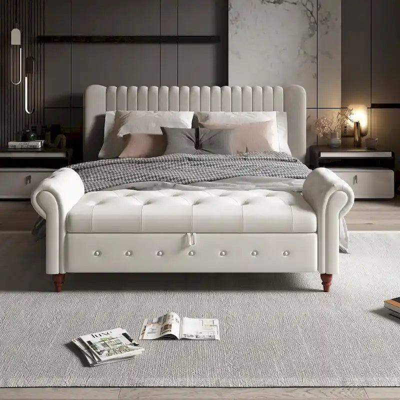 Tufted Storage Bench with Rolled Arms - 63"