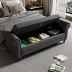 Tufted Storage Bench with Rolled Arms - 63"