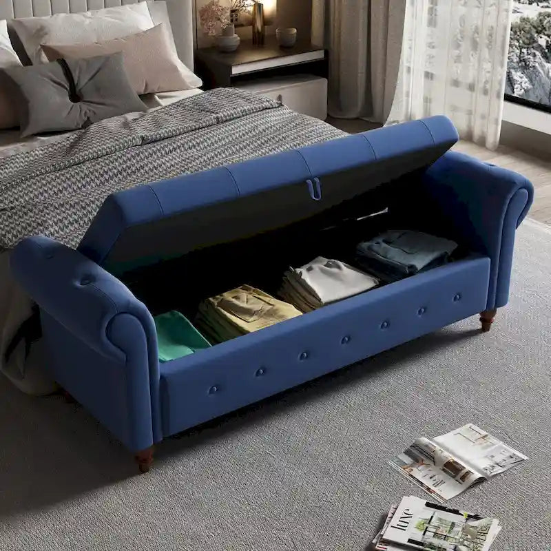 Tufted Storage Bench with Rolled Arms - 63"
