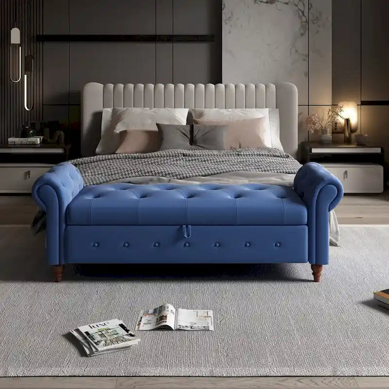 Tufted Storage Bench with Rolled Arms - 63"