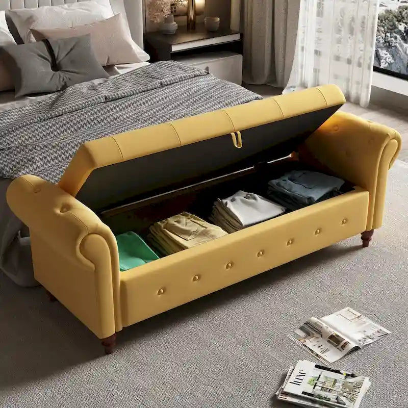 Tufted Storage Bench with Rolled Arms - 63"