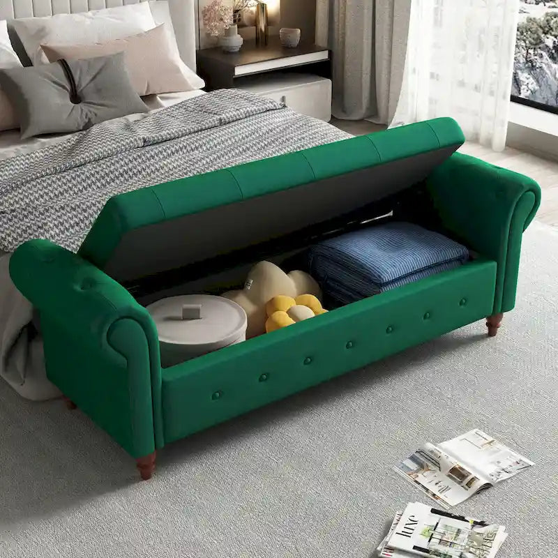 Tufted Storage Bench with Rolled Arms - 63"