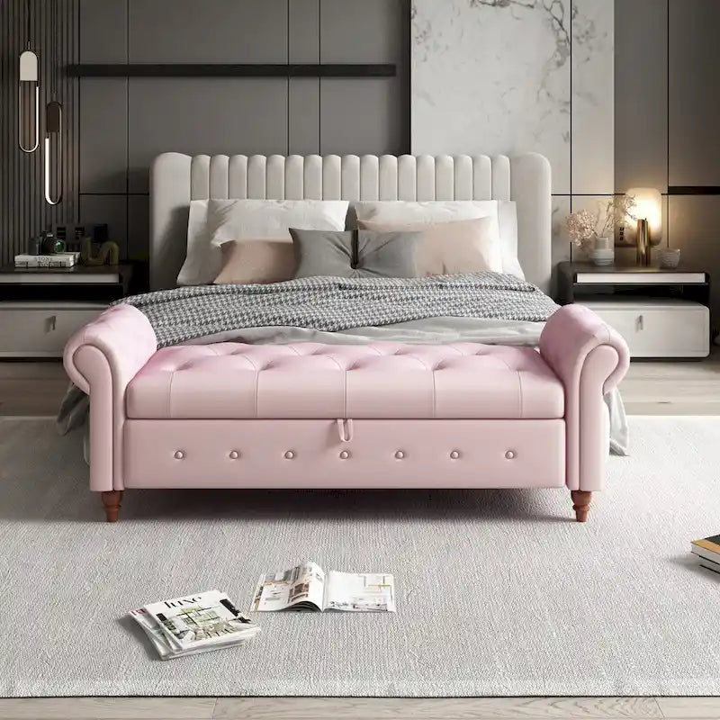 Tufted Storage Bench with Rolled Arms - 63"