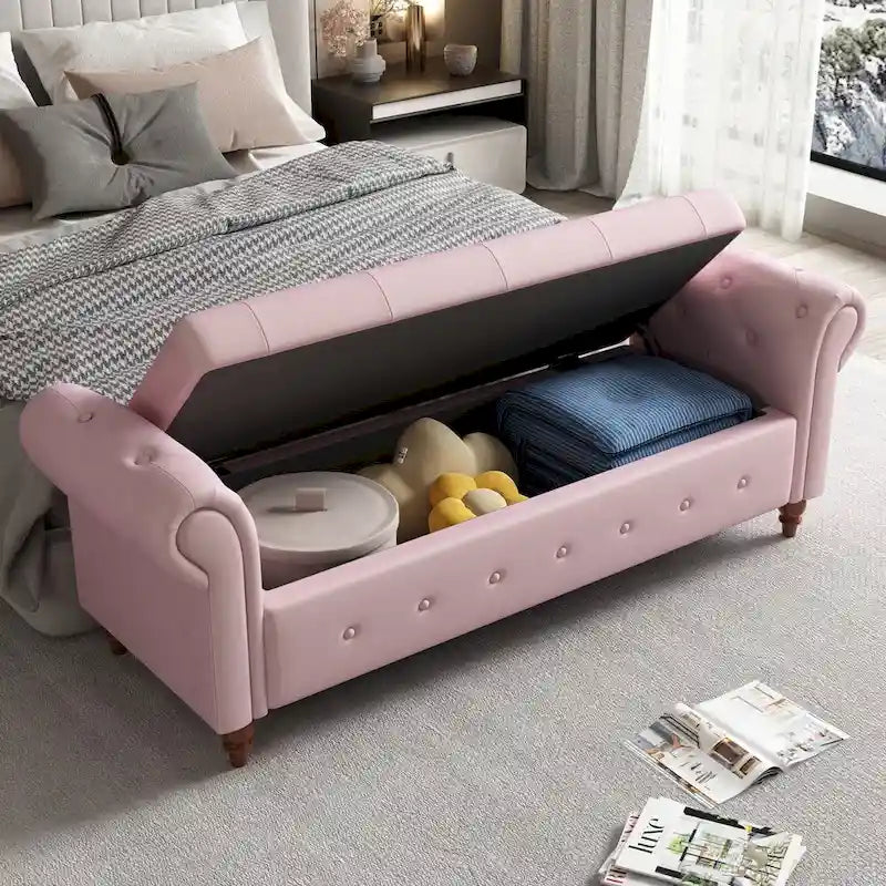 Tufted Storage Bench with Rolled Arms - 63"
