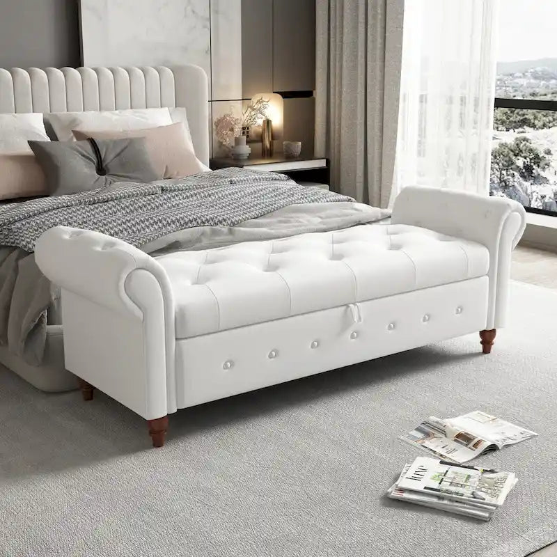 Tufted Storage Bench with Rolled Arms - 63"
