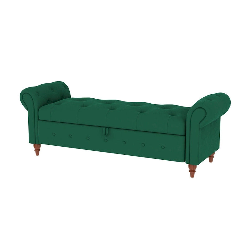 Tufted Storage Bench with Rolled Arms - 63"