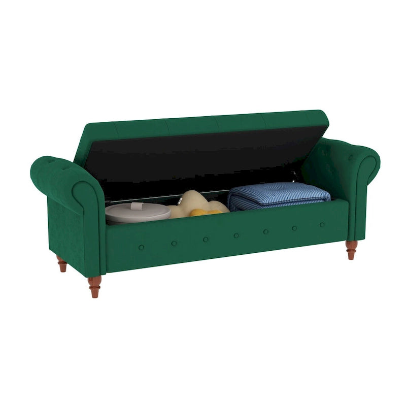 Tufted Storage Bench with Rolled Arms - 63"