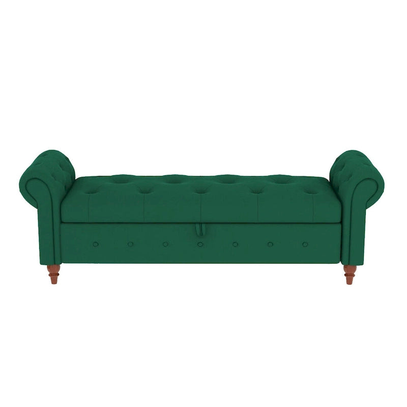 Tufted Storage Bench with Rolled Arms - 63"