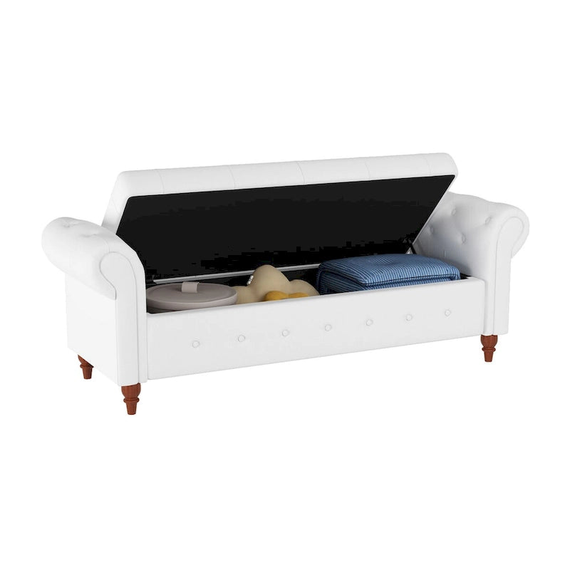 Tufted Storage Bench with Rolled Arms - 63"