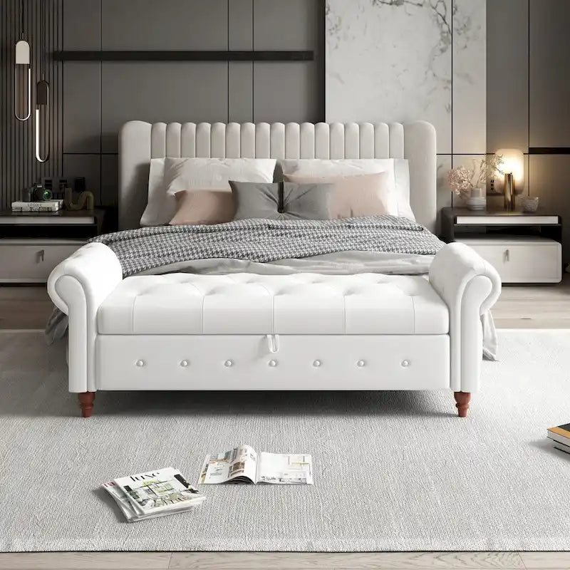Tufted Storage Bench with Rolled Arms - 63"