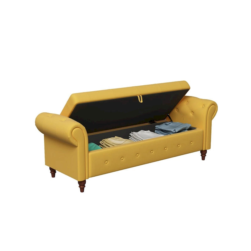 Tufted Storage Bench with Rolled Arms - 63"
