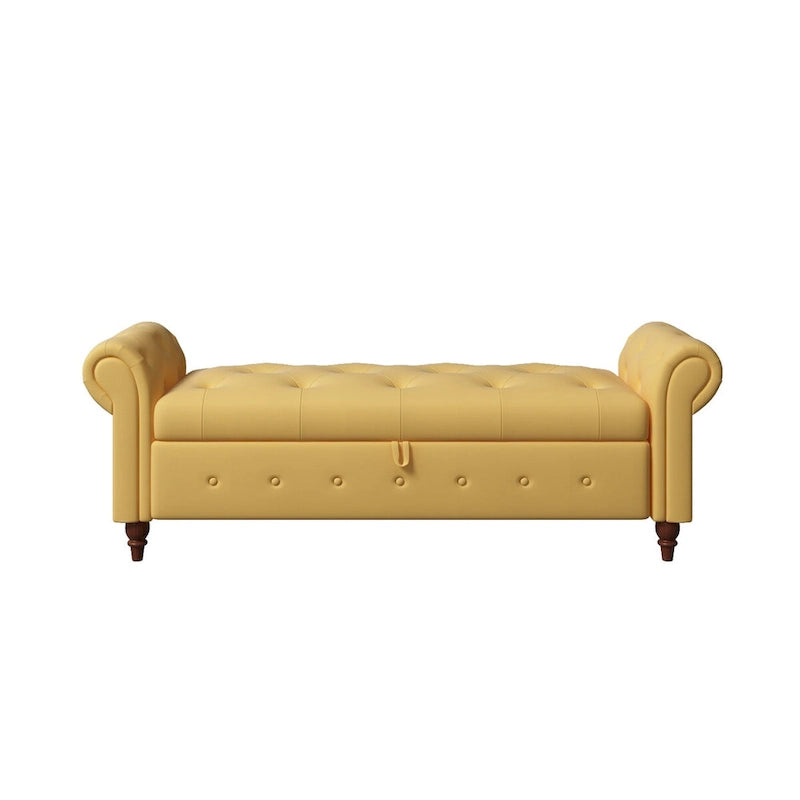 Tufted Storage Bench with Rolled Arms - 63"