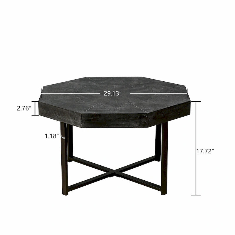 30-Inch Wood Octagonal Vintage Patchwork Coffee Table