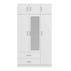 3-Door Mirror Wardrobe with 2 Drawers and Top Cabinet