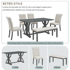 6 PCS Retro Rectangular Dining Table Set for 6
