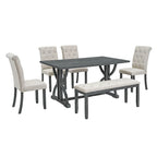 6 PCS Retro Rectangular Dining Table Set for 6