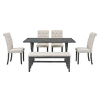 6 PCS Retro Rectangular Dining Table Set for 6