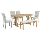 6 PCS Retro Rectangular Dining Table Set for 6