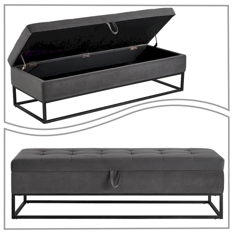 Modern Velvet Upholstered Storage Bench with Flip-Up Seat Top