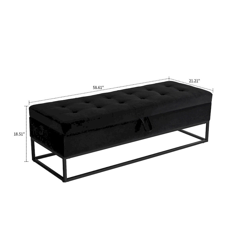 Modern Velvet Upholstered Storage Bench with Flip-Up Seat Top