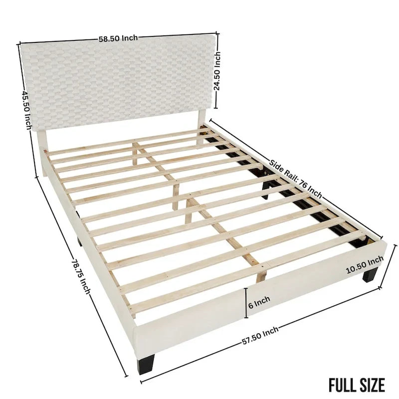 Roundhill Findlay Plush 3D Upholstered Platform Bed in White Dove