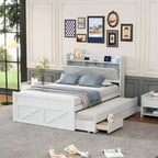 Storage Wooden Bed with Twin Size Trundle and Three Storage Drawers
