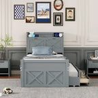 Storage Wooden Bed with Twin Size Trundle and Three Storage Drawers