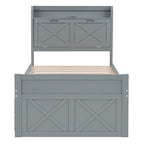 Storage Wooden Bed with Twin Size Trundle and Three Storage Drawers