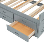 Storage Wooden Bed with Twin Size Trundle and Three Storage Drawers