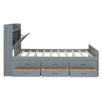 Storage Wooden Bed with Twin Size Trundle and Three Storage Drawers
