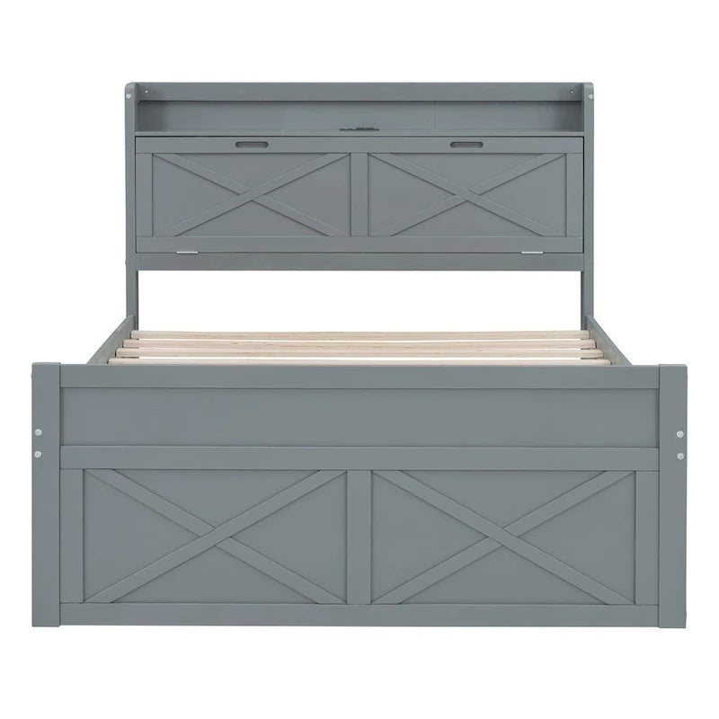 Storage Wooden Bed with Twin Size Trundle and Three Storage Drawers