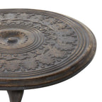 Mango Wood Floral Intricately Carved Side End Accent Table with Spiral Leg and Gray Distressing - Brown - Roche River Decor