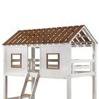 Wooden Twin Over Twin Bunk Bed in White and Rustic Oak