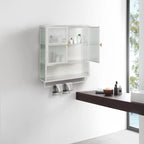 Roomfitters Modern 23.62 Glass Door Wall Cabinet with Two-Tier Enclosed Storage, Open Shelf, and Towel Rack for Entryway