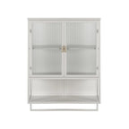 Roomfitters Modern 23.62 Glass Door Wall Cabinet with Two-Tier Enclosed Storage, Open Shelf, and Towel Rack for Entryway