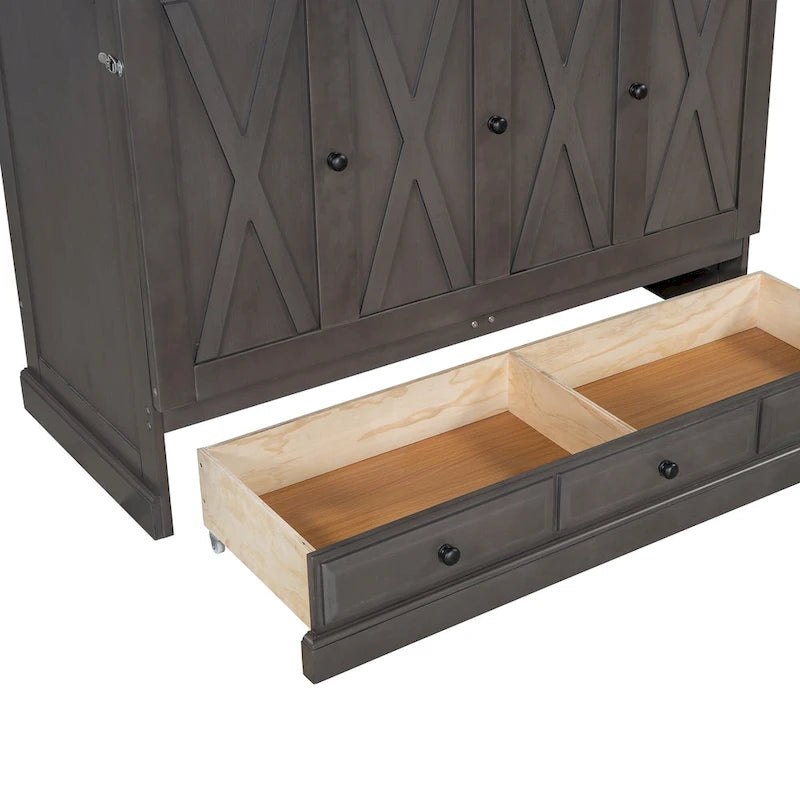 Solid Pine Murphy Bed Chest Cube Cabinet Bed with Drawer